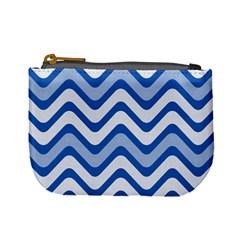 Background Of Blue Wavy Lines Mini Coin Purses by Simbadda