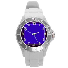 Blue Fractal Square Button Round Plastic Sport Watch (l) by Simbadda