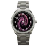 A Pink Purple Swirl Fractal And Flame Style Sport Metal Watch Front