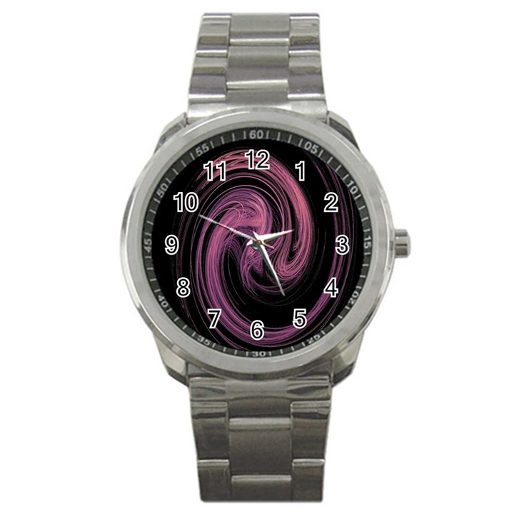 A Pink Purple Swirl Fractal And Flame Style Sport Metal Watch