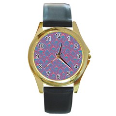 Pattern Round Gold Metal Watch