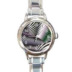 Fractal Zebra Pattern Round Italian Charm Watch by Simbadda