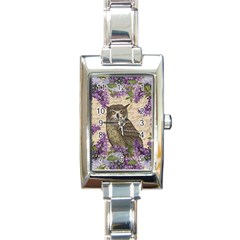 Vintage Owl And Lilac Rectangle Italian Charm Watch by Valentinaart