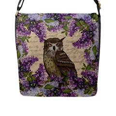 Vintage Owl And Lilac Flap Messenger Bag (l)  by Valentinaart