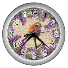 Vintage Bird And Lilac Wall Clocks (silver) 