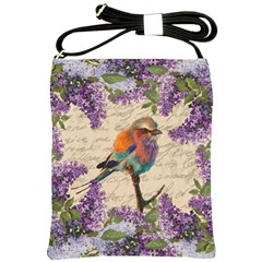 Vintage Bird And Lilac Shoulder Sling Bags by Valentinaart