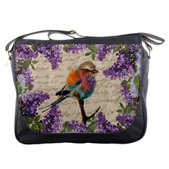 Vintage Bird And Lilac Messenger Bags by Valentinaart