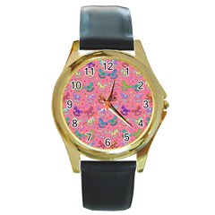 Toys pattern Round Gold Metal Watch