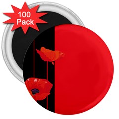 Flower Floral Red Back Sakura 3  Magnets (100 pack)