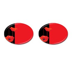 Flower Floral Red Back Sakura Cufflinks (Oval)