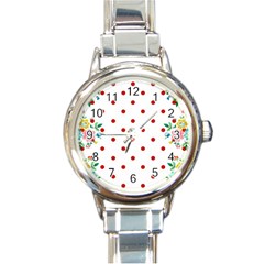 Flower Floral Polka Dot Orange Round Italian Charm Watch