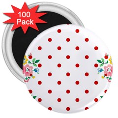 Flower Floral Polka Dot Orange 3  Magnets (100 pack)