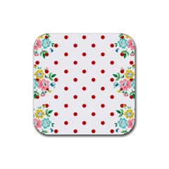 Flower Floral Polka Dot Orange Rubber Coaster (Square) 