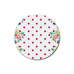 Flower Floral Polka Dot Orange Rubber Coaster (Round) 