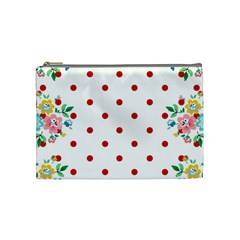 Flower Floral Polka Dot Orange Cosmetic Bag (Medium) 