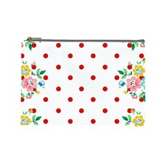 Flower Floral Polka Dot Orange Cosmetic Bag (Large) 