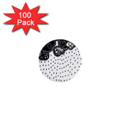 Batik Rain Black Flower Spot 1  Mini Buttons (100 Pack)  by Mariart