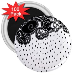 Batik Rain Black Flower Spot 3  Magnets (100 Pack)