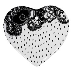 Batik Rain Black Flower Spot Heart Ornament (two Sides) by Mariart