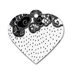 Batik Rain Black Flower Spot Dog Tag Heart (one Side) by Mariart