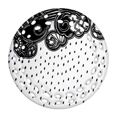 Batik Rain Black Flower Spot Ornament (round Filigree) by Mariart