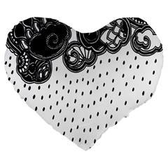 Batik Rain Black Flower Spot Large 19  Premium Heart Shape Cushions by Mariart