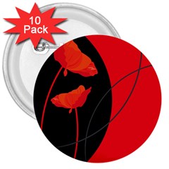 Flower Floral Red Black Sakura Line 3  Buttons (10 Pack)  by Mariart