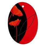Flower Floral Red Black Sakura Line Oval Ornament (Two Sides) Back