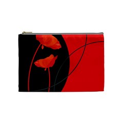 Flower Floral Red Black Sakura Line Cosmetic Bag (medium)  by Mariart