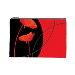 Flower Floral Red Black Sakura Line Cosmetic Bag (large)  by Mariart