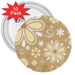 Flower Floral Star Sunflower Grey 3  Buttons (10 Pack) 