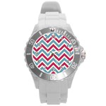 Zig zags pattern Round Plastic Sport Watch (L) Front