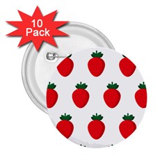 Fruit Strawberries Red Green 2 25  Buttons (10 Pack) 