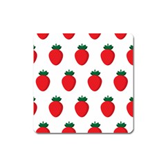 Fruit Strawberries Red Green Square Magnet by Mariart