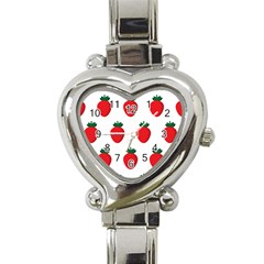 Fruit Strawberries Red Green Heart Italian Charm Watch