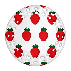 Fruit Strawberries Red Green Round Filigree Ornament (two Sides) by Mariart