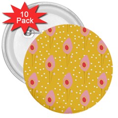 Flower Floral Tulip Leaf Pink Yellow Polka Sot Spot 3  Buttons (10 Pack)  by Mariart