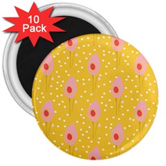 Flower Floral Tulip Leaf Pink Yellow Polka Sot Spot 3  Magnets (10 Pack) 