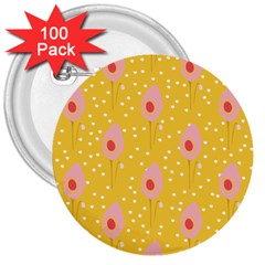 Flower Floral Tulip Leaf Pink Yellow Polka Sot Spot 3  Buttons (100 Pack)  by Mariart