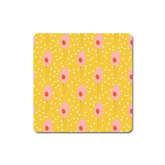 Flower Floral Tulip Leaf Pink Yellow Polka Sot Spot Square Magnet