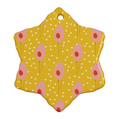 Flower Floral Tulip Leaf Pink Yellow Polka Sot Spot Snowflake Ornament (two Sides)