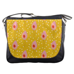 Flower Floral Tulip Leaf Pink Yellow Polka Sot Spot Messenger Bags by Mariart