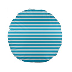 Horizontal Stripes Blue Standard 15  Premium Round Cushions