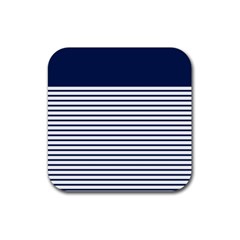 Horizontal Stripes Blue White Line Rubber Square Coaster (4 Pack)  by Mariart