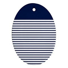 Horizontal Stripes Blue White Line Oval Ornament (two Sides)