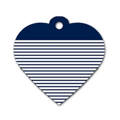 Horizontal Stripes Blue White Line Dog Tag Heart (one Side)