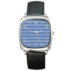 Horizontal Stripes Dark Blue Square Metal Watch by Mariart