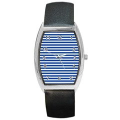 Horizontal Stripes Dark Blue Barrel Style Metal Watch by Mariart