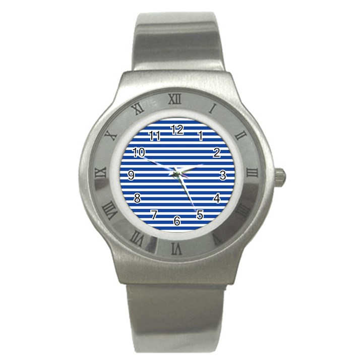 Horizontal Stripes Dark Blue Stainless Steel Watch