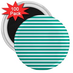 Horizontal Stripes Green Teal 3  Magnets (100 Pack)